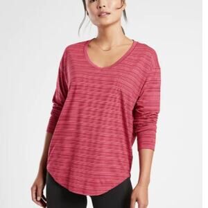 Athleta Cloudlight Stratus Pink Striped Long Sleeve Lightweight Top Size Small